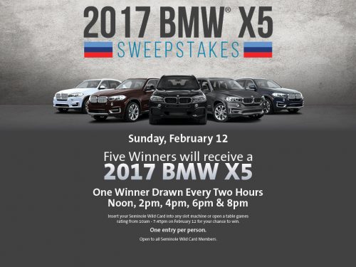Seminole Hard Rock Tampa to Give Away Five 2017 BMW® X5s During First Ever Car Sweepstakes