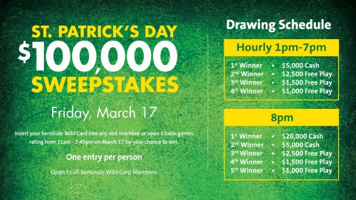 Seminole Hard Rock Tampa to Celebrate St. Patrick’s Day With $100,000 Sweepstakes, Special Menus