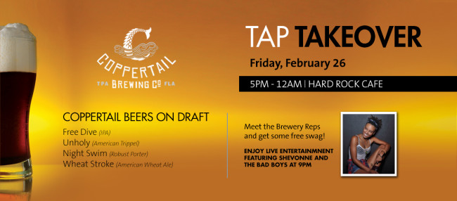 Coppertail Brewing Company To Be Featured at Hard Rock Cafe Tampa’s  February ‘Tap Takeover’