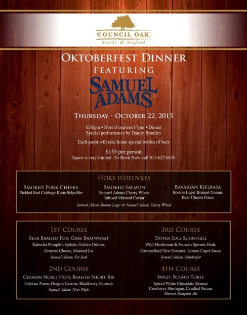 Octoberfest Pairing Dinner Featuring Samuel Adams Beer On Tap in Council Oak Lounge